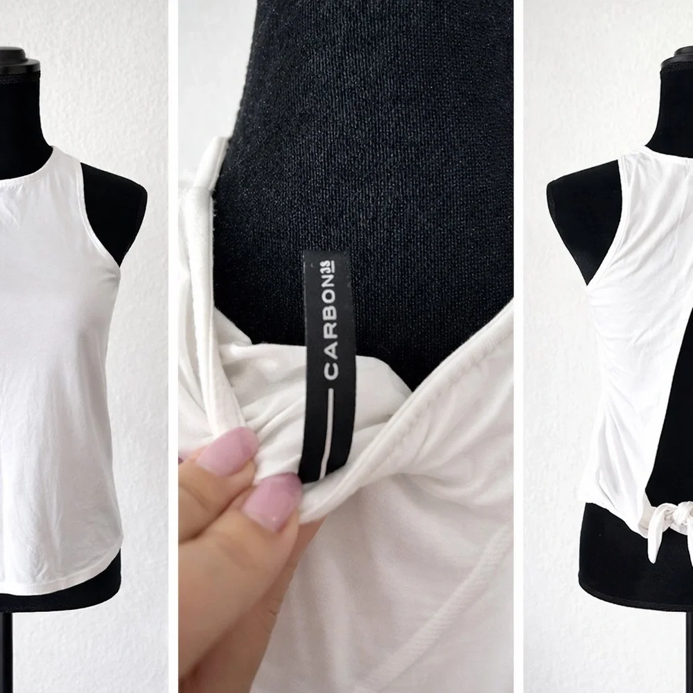 Carbon38 White Open-Back Tie Tank Top – Sleeveless Athletic Style - Picture 2 of 5